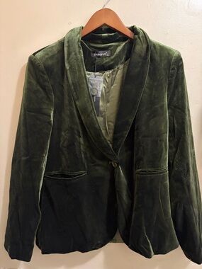 Allegra K Olive Green Velvet Single-Button Blazer